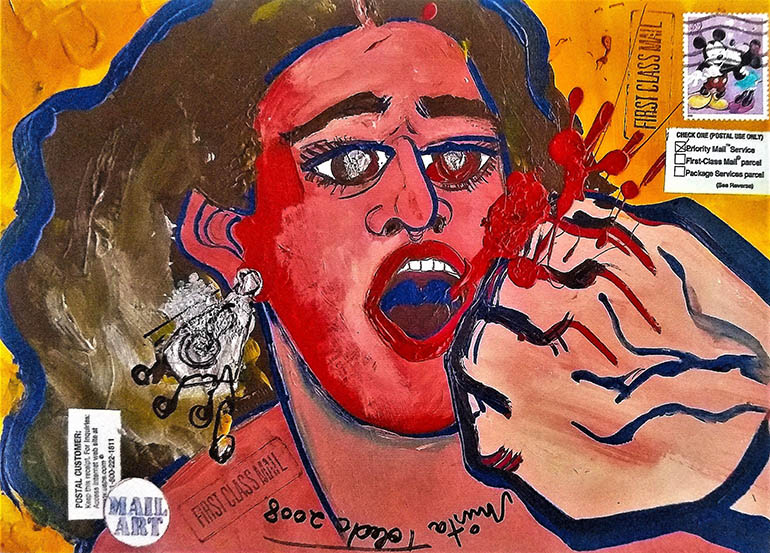 208- STOP Violence Against Women! 2008 ©Mirta Toledo (Mail Art).