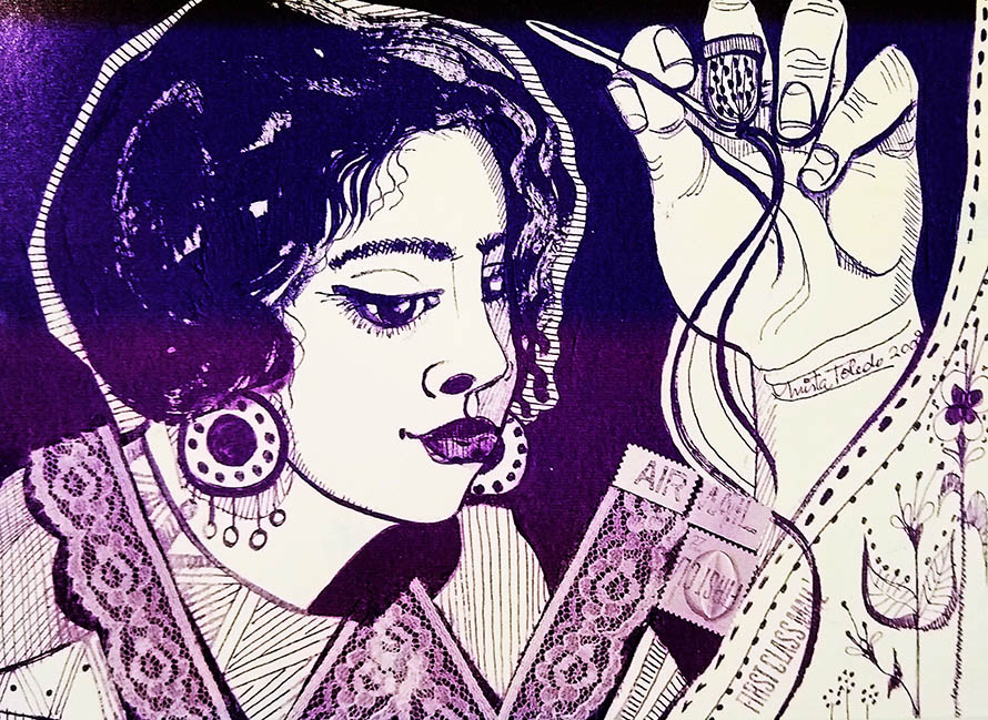 222- Woman Embroidering, 2008 ©Mirta Toledo (Mail Art)